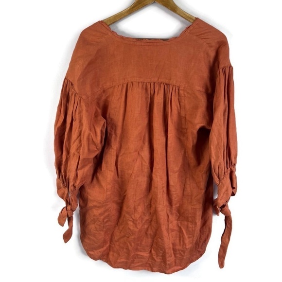 ANTHROPOLOGIE HOLDING HORSES Ginnie Tie Sleeve Linen Tunic Orange V Neck Size S - Picture 4 of 16